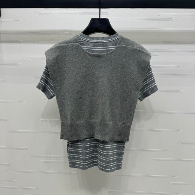 MIU 25S SHORT SLEEVE STRIPED KNITTED CAPE 264139