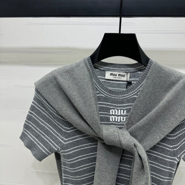 MIU 25S SHORT SLEEVE STRIPED KNITTED CAPE 264139