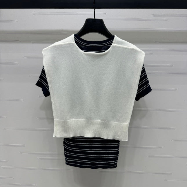 MIU 25S SHORT SLEEVE STRIPED KNITTED CAPE 264138