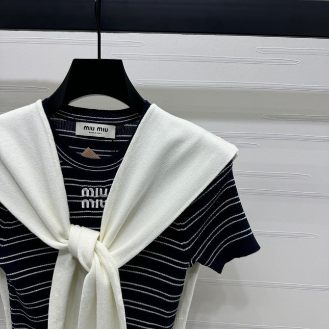 MIU 25S SHORT SLEEVE STRIPED KNITTED CAPE 264138