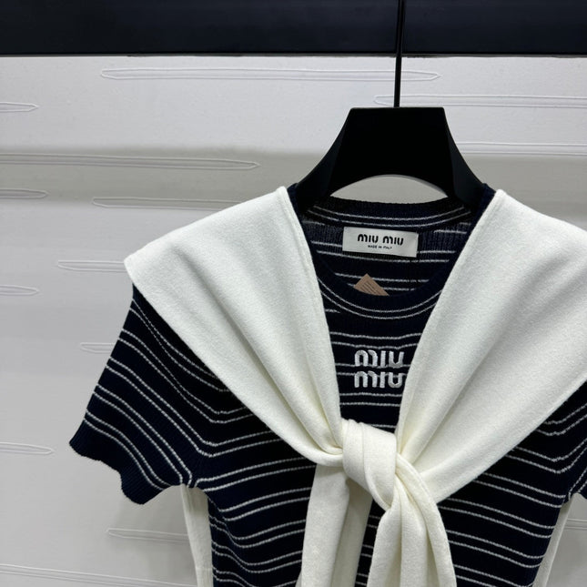 MIU 25S SHORT SLEEVE STRIPED KNITTED CAPE 264138