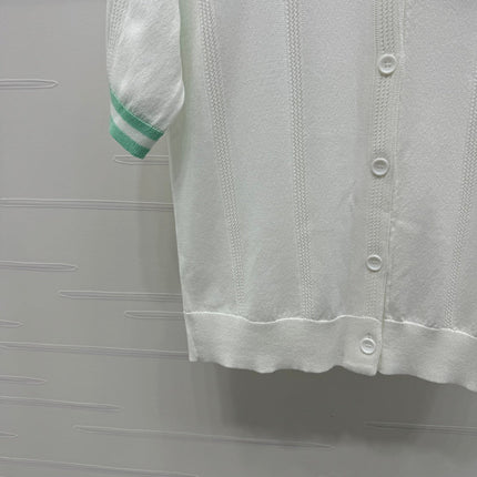 MIU 25S ROUND NECK STRIPED KNIT RAGLAN SHORT SLEEVES 264108