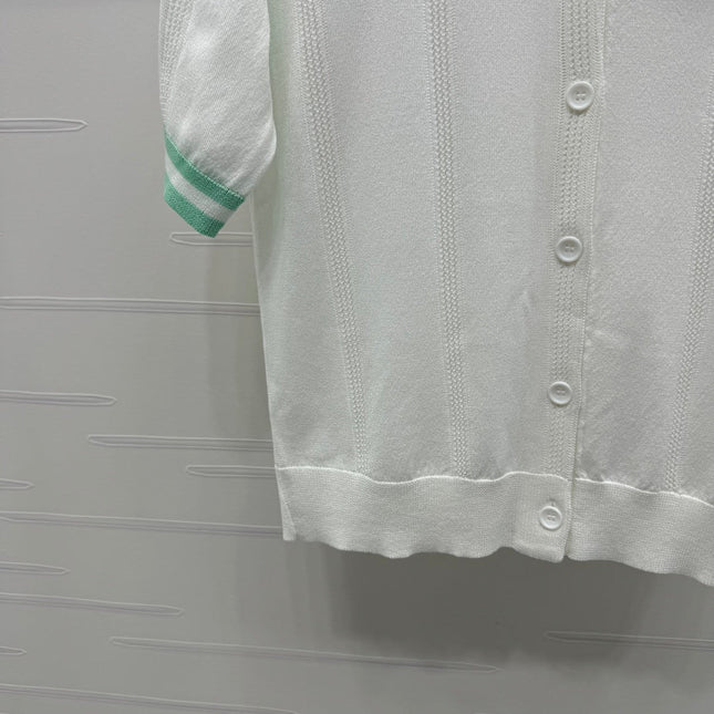 MIU 25S ROUND NECK STRIPED KNIT RAGLAN SHORT SLEEVES 264108