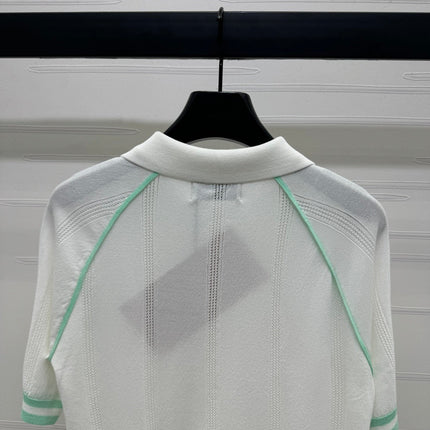 MIU 25S ROUND NECK STRIPED KNIT RAGLAN SHORT SLEEVES 264108
