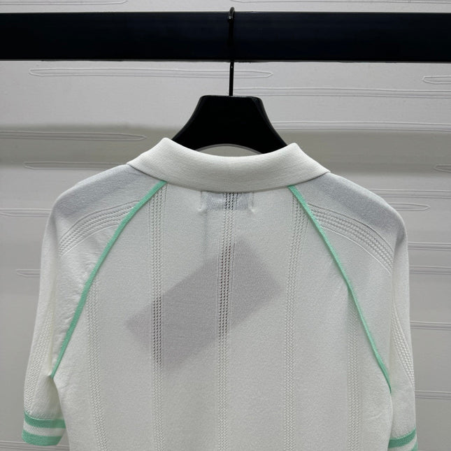 MIU 25S ROUND NECK STRIPED KNIT RAGLAN SHORT SLEEVES 264108