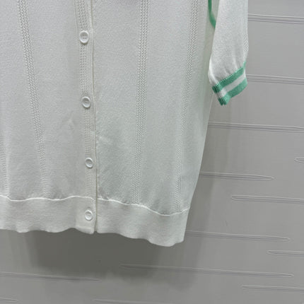 MIU 25S ROUND NECK STRIPED KNIT RAGLAN SHORT SLEEVES 264108
