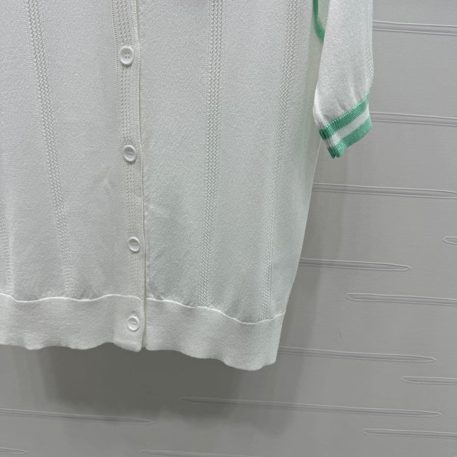 MIU 25S ROUND NECK STRIPED KNIT RAGLAN SHORT SLEEVES 264108