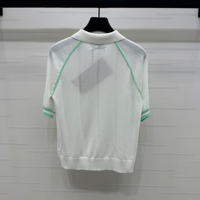 MIU 25S ROUND NECK STRIPED KNIT RAGLAN SHORT SLEEVES 264108