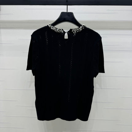 MIU 25S RHINESTONE COLLAR T-SHIRT 264097