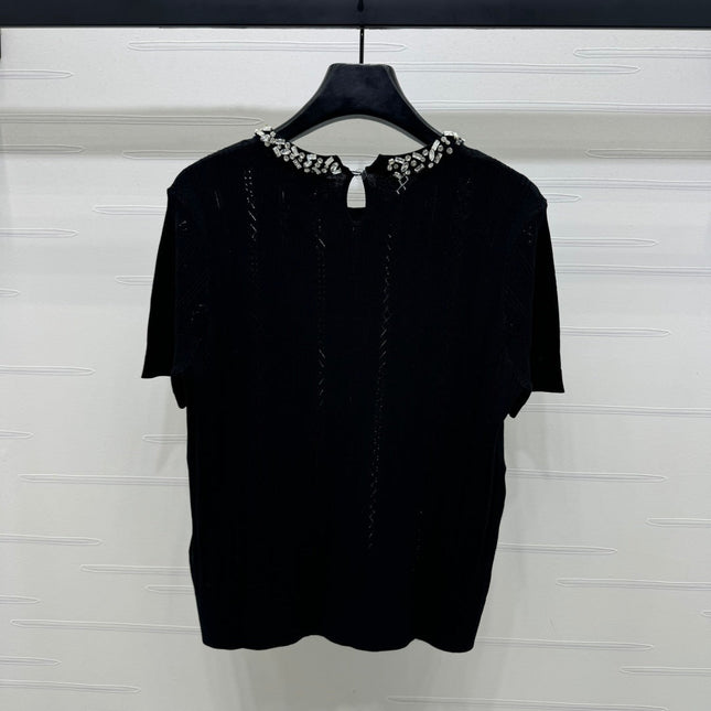 MIU 25S RHINESTONE COLLAR T-SHIRT 264097