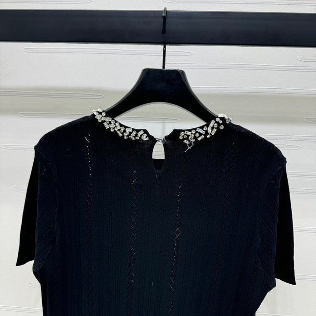 MIU 25S RHINESTONE COLLAR T-SHIRT 264097