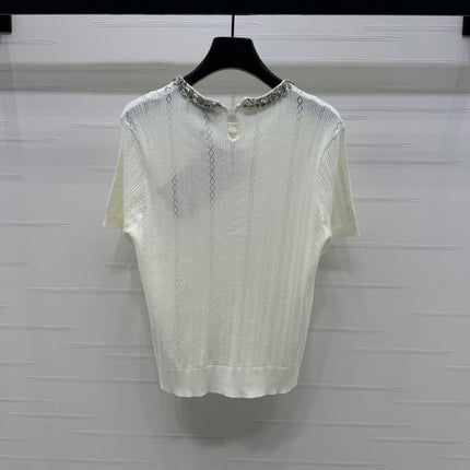 MIU 25S RHINESTONE COLLAR T-SHIRT 264095