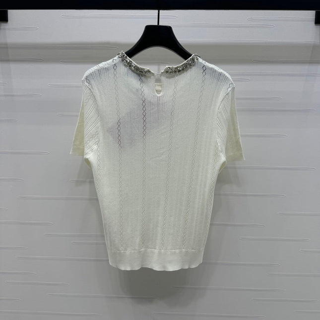 MIU 25S RHINESTONE COLLAR T-SHIRT 264095