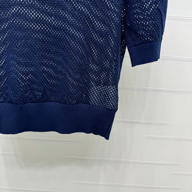 PRAD 25S HOLLOW KNIT SHORT SLEEVE TOP 264135