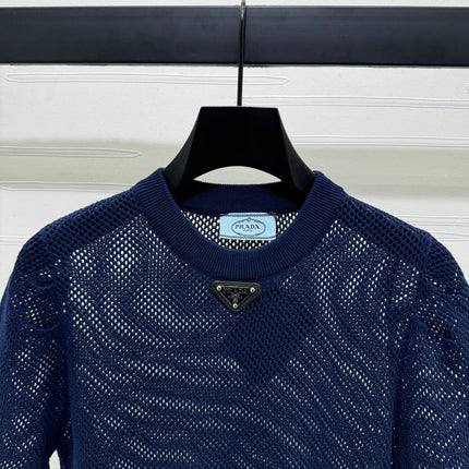 PRAD 25S HOLLOW KNIT SHORT SLEEVE TOP 264135