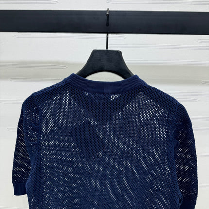 PRAD 25S HOLLOW KNIT SHORT SLEEVE TOP 264135