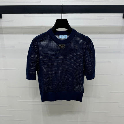 PRAD 25S HOLLOW KNIT SHORT SLEEVE TOP 264135