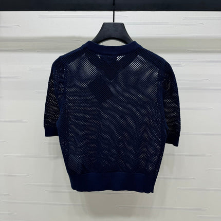 PRAD 25S HOLLOW KNIT SHORT SLEEVE TOP 264135