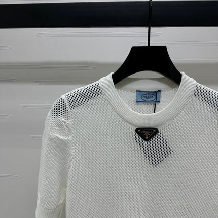 PRAD 25S HOLLOW KNIT SHORT SLEEVE TOP 264134