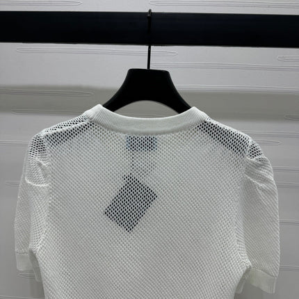 PRAD 25S HOLLOW KNIT SHORT SLEEVE TOP 264134