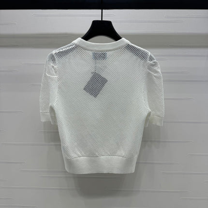 PRAD 25S HOLLOW KNIT SHORT SLEEVE TOP 264134