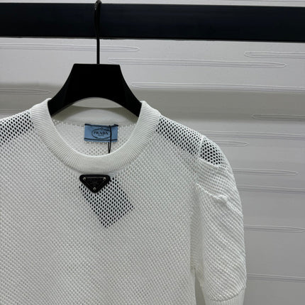 PRAD 25S HOLLOW KNIT SHORT SLEEVE TOP 264134