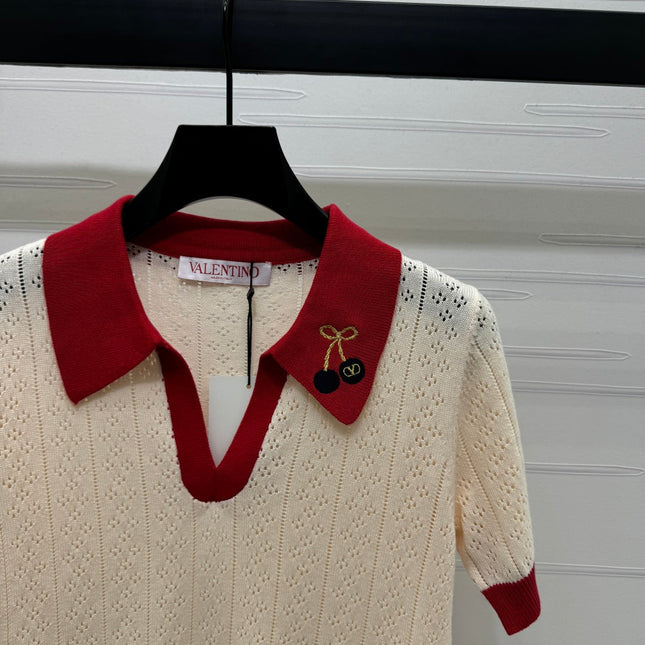 VALENTINO 25S HOLLOW V-NECK BLOUSE 264162