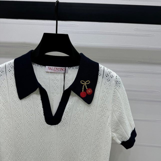 VALENTINO 25S HOLLOW V-NECK BLOUSE 264161