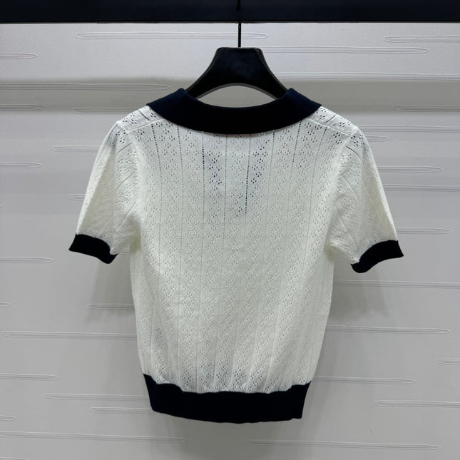 VALENTINO 25S HOLLOW V-NECK BLOUSE 264161