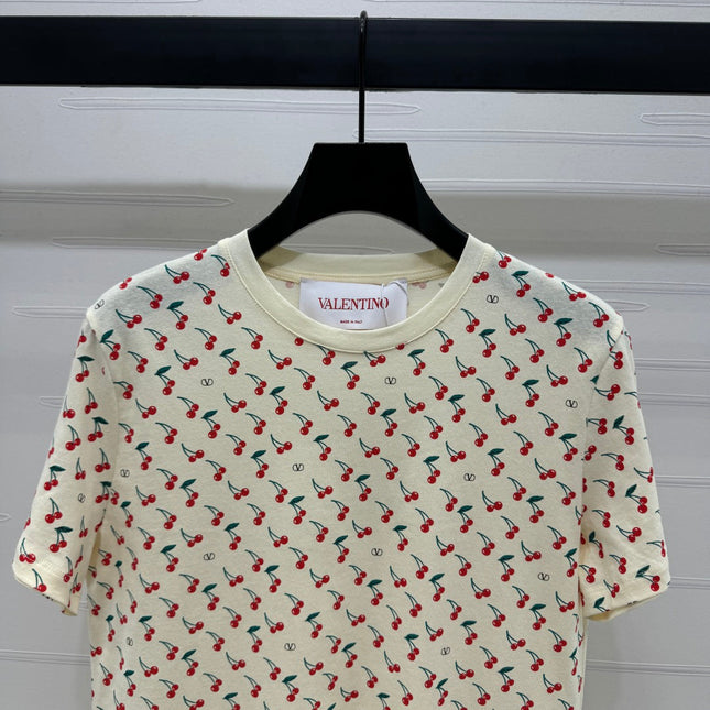 VALENTINO 25S CHERRY PATTERN ROUND NECK T-SHIRT 264040
