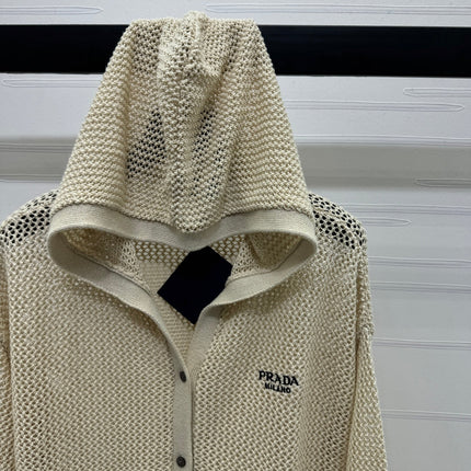 PRADA LACE-KNIT LONG-SLEEVE HOODIE 274830
