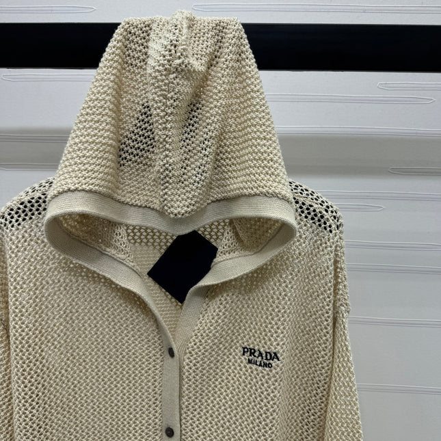 PRADA LACE-KNIT LONG-SLEEVE HOODIE 274830