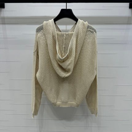 PRADA LACE-KNIT LONG-SLEEVE HOODIE 274830