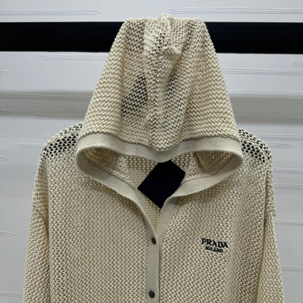 PRADA LACE-KNIT LONG-SLEEVE HOODIE 274830