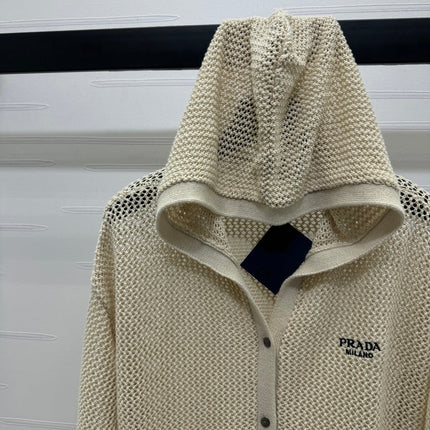PRADA LACE-KNIT LONG-SLEEVE HOODIE 274830