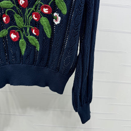 VALENTINO CREW NECK LONG-SLEEVE EMBROIDERED KNIT TOP 274958