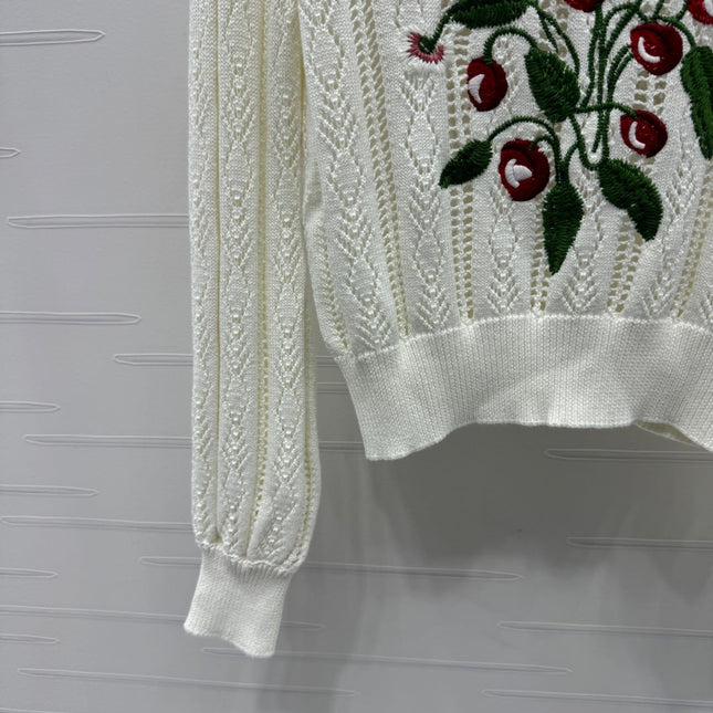 VALENTINO CREW NECK LONG-SLEEVE EMBROIDERED KNIT TOP 274957
