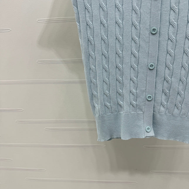 MIUMIU U-NECK KNITTED SHORT-SLEEVE TOP LIGHT BLUE 274948