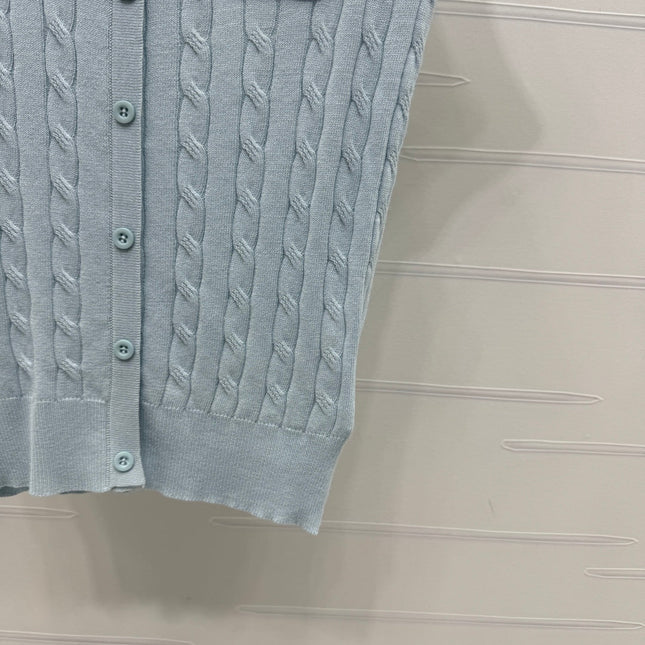 MIUMIU U-NECK KNITTED SHORT-SLEEVE TOP LIGHT BLUE 274948