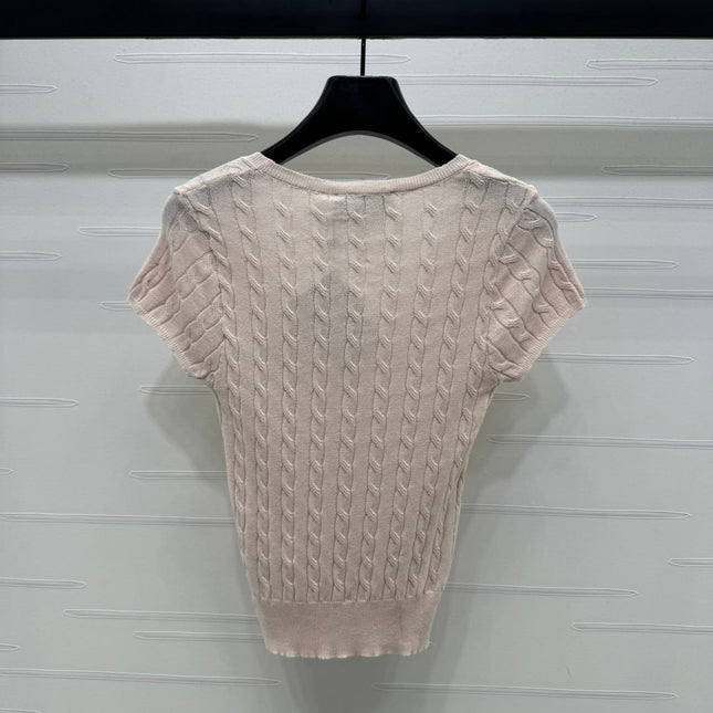 MIUMIU U-NECK KNITTED SHORT-SLEEVE TOP PINK 274947