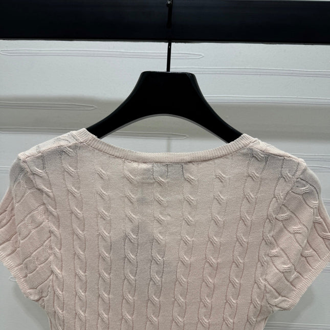 MIUMIU U-NECK KNITTED SHORT-SLEEVE TOP PINK 274947