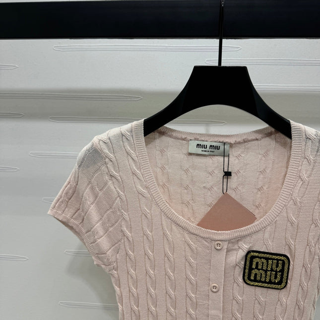 MIUMIU U-NECK KNITTED SHORT-SLEEVE TOP PINK 274947
