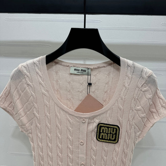 MIUMIU U-NECK KNITTED SHORT-SLEEVE TOP PINK 274947