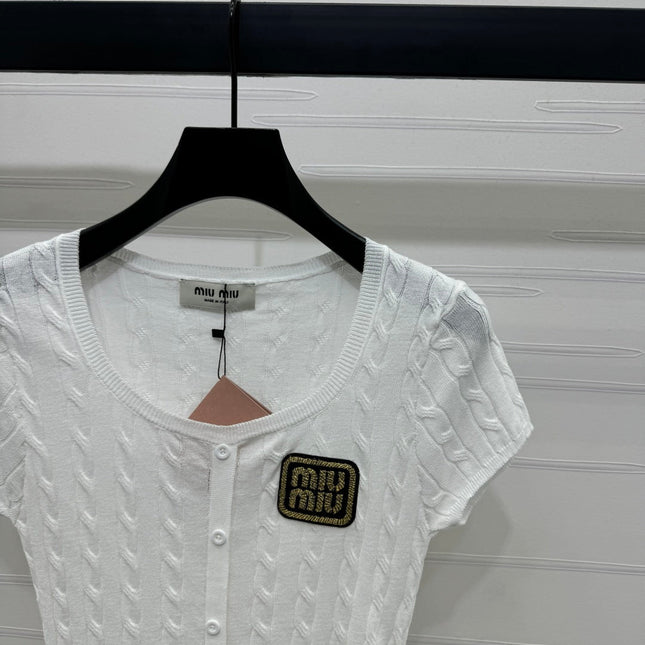 MIUMIU U-NECK KNITTED SHORT-SLEEVE TOP WHITE 274946