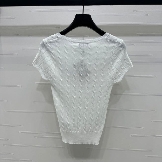 MIUMIU U-NECK KNITTED SHORT-SLEEVE TOP WHITE 274946
