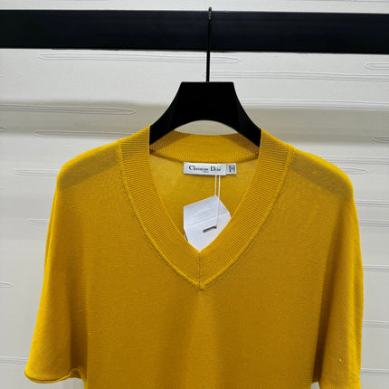 DIOR V-NECK KNITTED SHORT-SLEEVE T-SHIRT YELLOW 274935