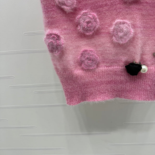 MIUMIU KNIT VEST WITH 3D FLORAL DETAILS 274890