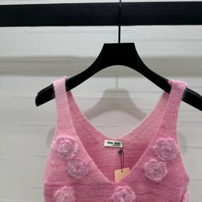 MIUMIU KNIT VEST WITH 3D FLORAL DETAILS 274890