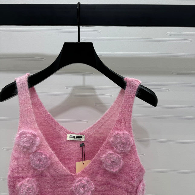 MIUMIU KNIT VEST WITH 3D FLORAL DETAILS 274890