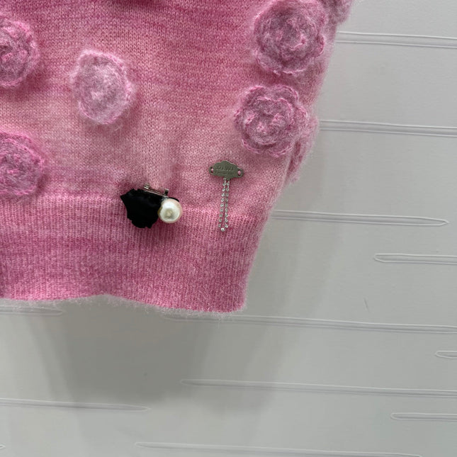 MIUMIU KNIT VEST WITH 3D FLORAL DETAILS 274890